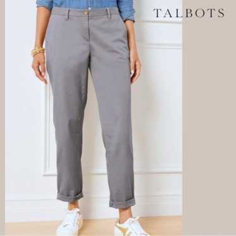 Talbots Relaxed Chino Gray Ankle Trouser Cotton Career Office Pants Women's SZ 6